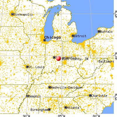 Rush County, IN map from a distance