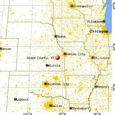 Osage County, KS map from a distance