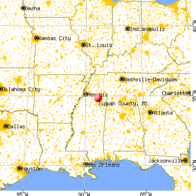 Tippah County, MS map from a distance