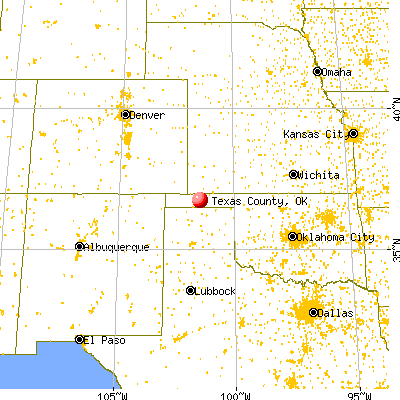 Texas County, OK map from a distance