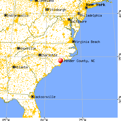 Pender County, NC map from a distance