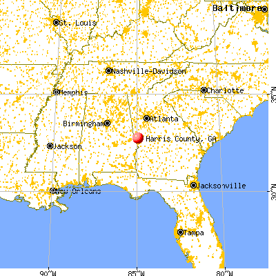 Harris County, GA map from a distance