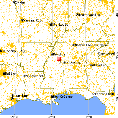 Union County, MS map from a distance