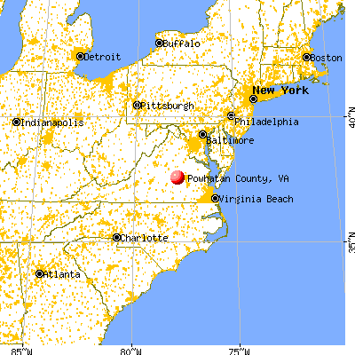 Powhatan County, VA map from a distance