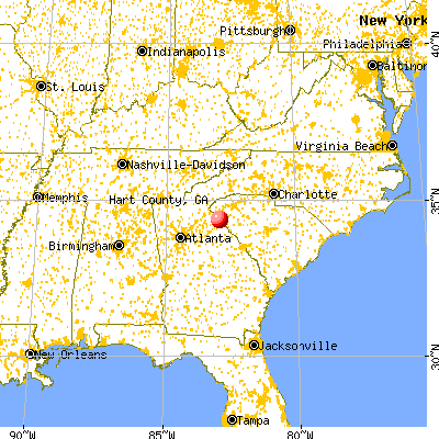 Hart County, GA map from a distance