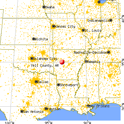 Yell County, AR map from a distance