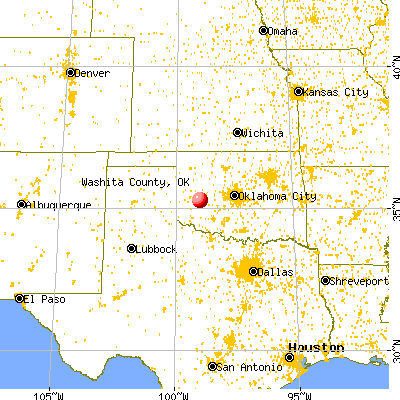 Washita County, OK map from a distance