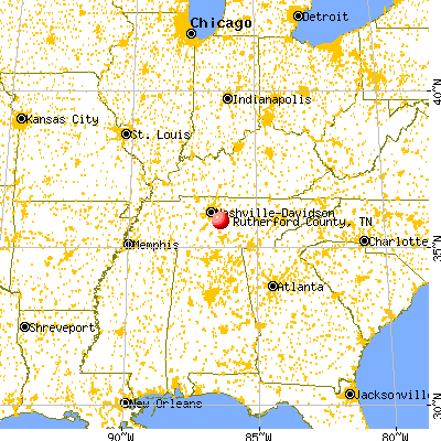 Rutherford County, TN map from a distance