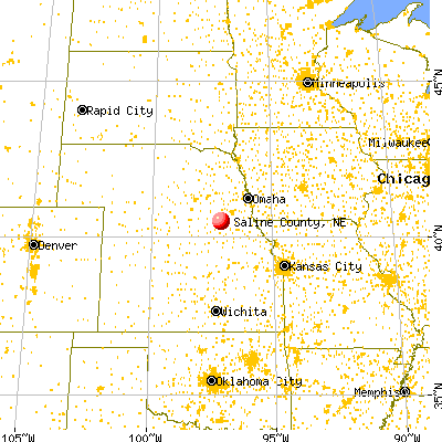 Saline County, NE map from a distance