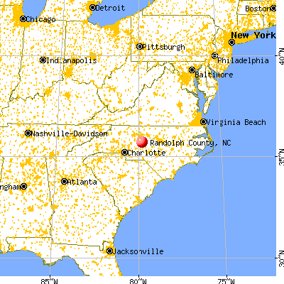Randolph County, NC map from a distance