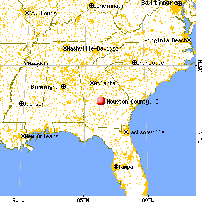 Houston County, GA map from a distance