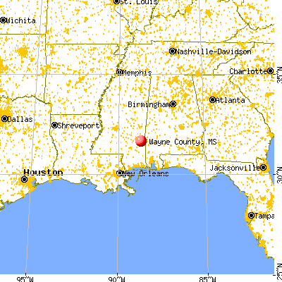 Wayne County, MS map from a distance