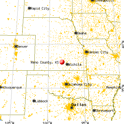 Reno County, KS map from a distance