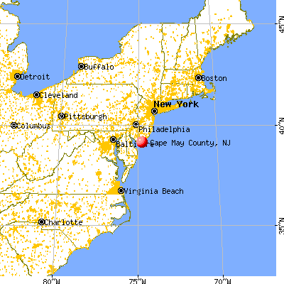 Cape May County, NJ map from a distance