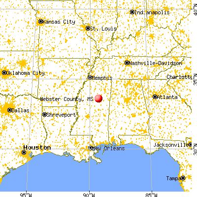 Webster County, MS map from a distance