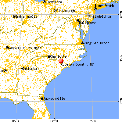 Robeson County, NC map from a distance