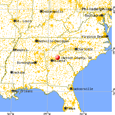 Jackson County, GA map from a distance