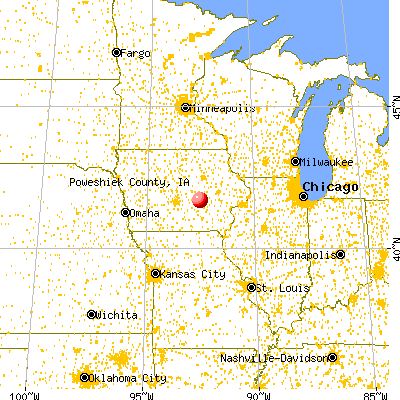 Poweshiek County, IA map from a distance