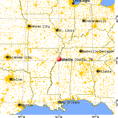Shelby County, TN map from a distance