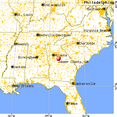 Jasper County, GA map from a distance