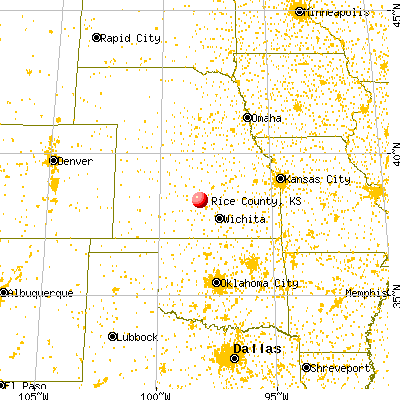 Rice County, KS map from a distance