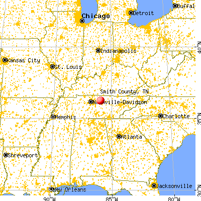Smith County, TN map from a distance