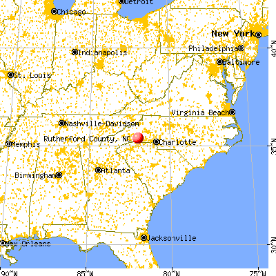 Rutherford County, NC map from a distance