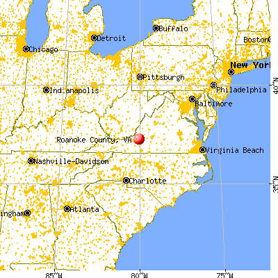 Roanoke County, VA map from a distance
