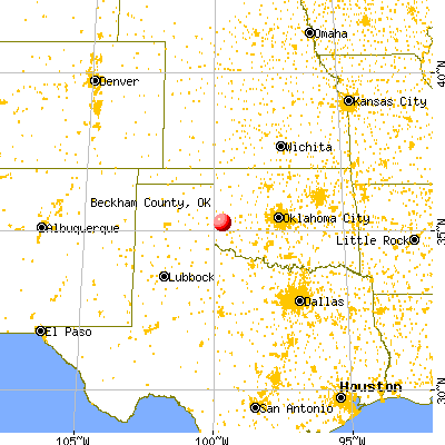 Beckham County, OK map from a distance