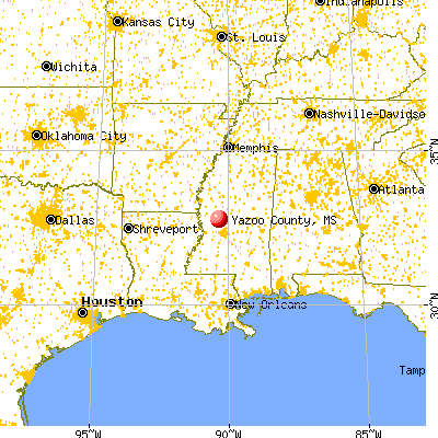 Yazoo County, MS map from a distance