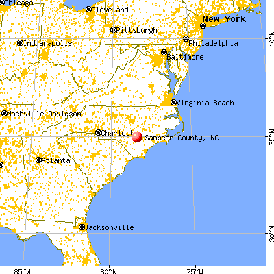 Sampson County, NC map from a distance