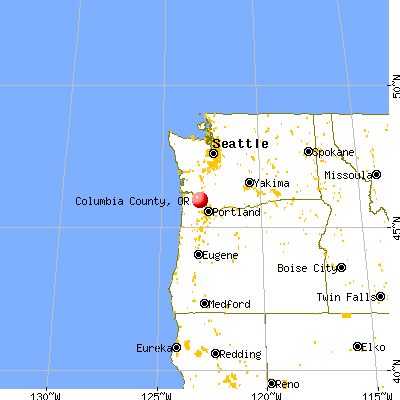 Columbia County, OR map from a distance