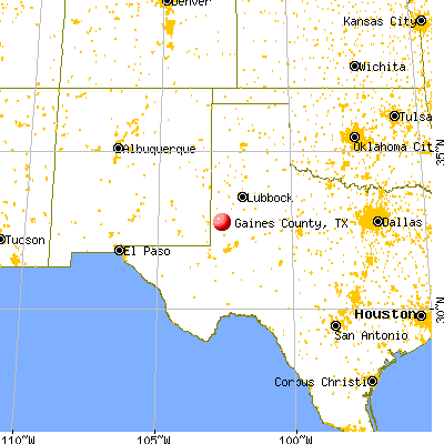 Gaines County, TX map from a distance