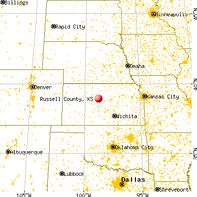 Russell County, KS map from a distance