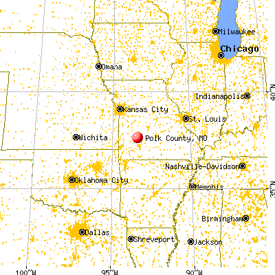 Polk County, MO map from a distance