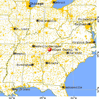 Blount County, TN map from a distance