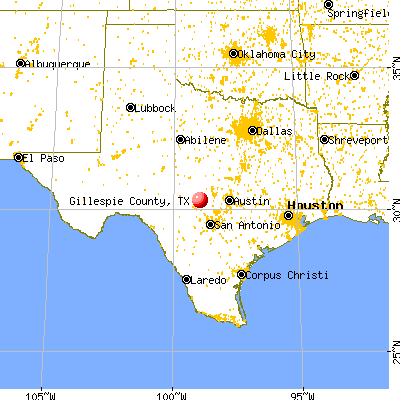 Gillespie County, TX map from a distance
