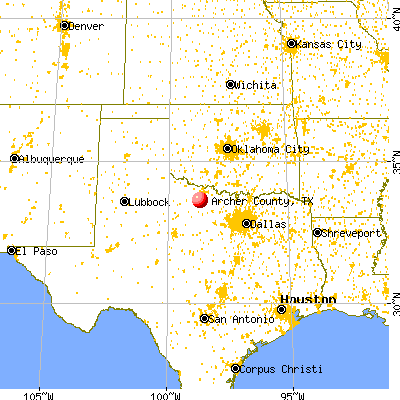 Archer County, TX map from a distance