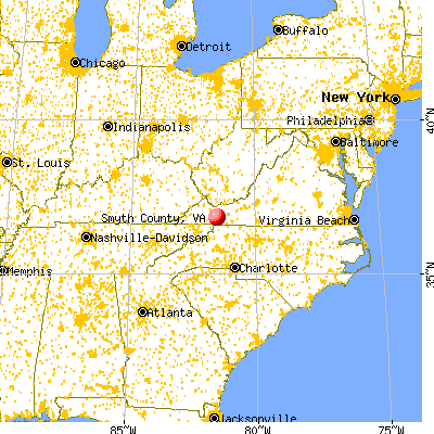 Smyth County, VA map from a distance
