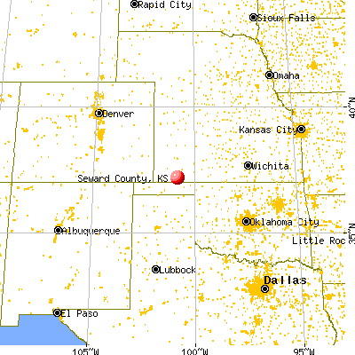 Seward County, KS map from a distance