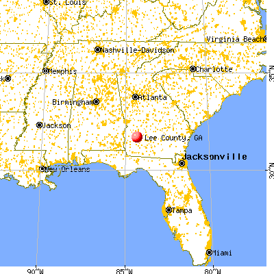 Lee County, GA map from a distance