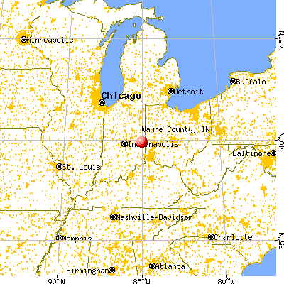 Wayne County, IN map from a distance