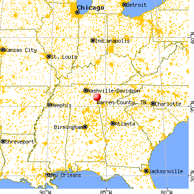 Warren County, TN map from a distance