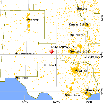 Gray County, TX map from a distance