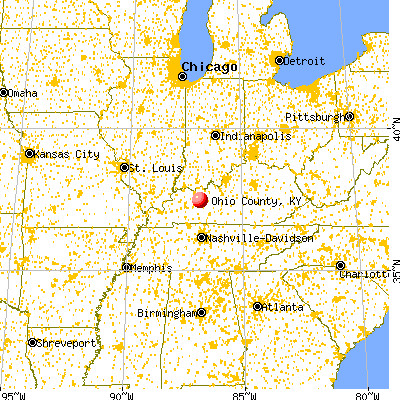 Ohio County, KY map from a distance
