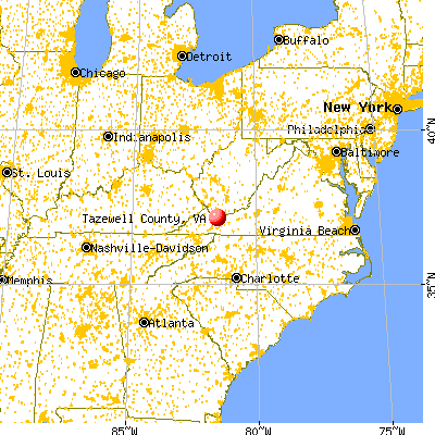 Tazewell County, VA map from a distance