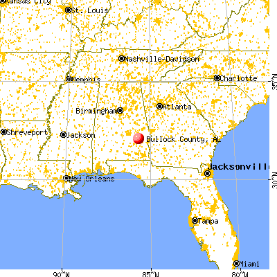 Bullock County, AL map from a distance