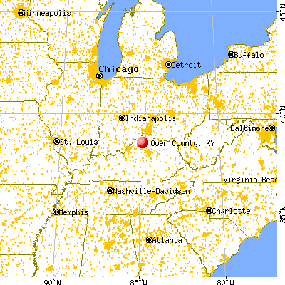 Owen County, KY map from a distance