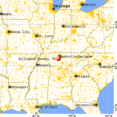 Williamson County, TN map from a distance