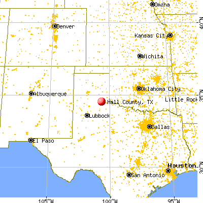 Hall County, TX map from a distance